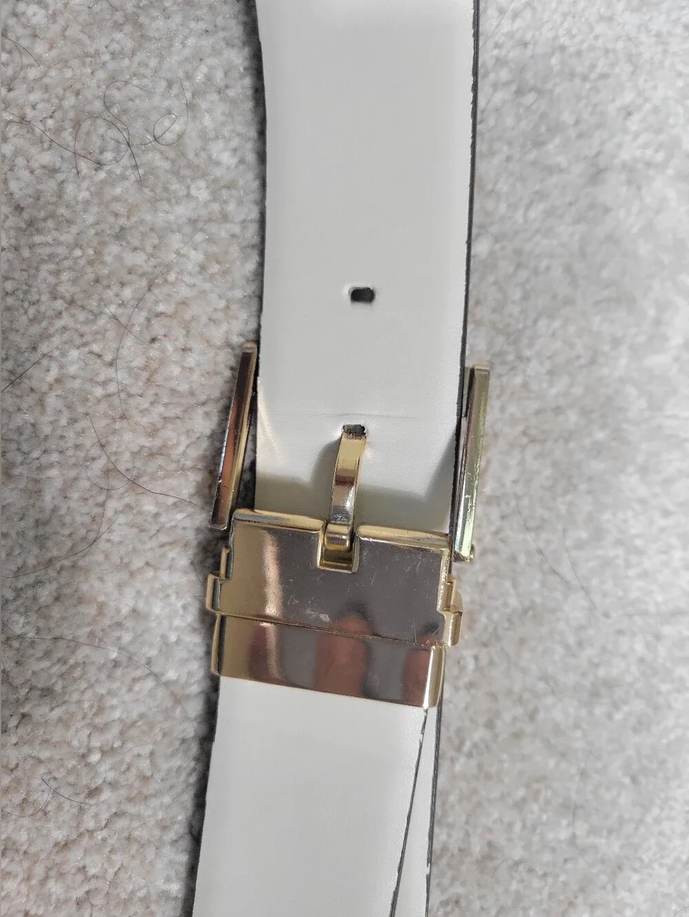 BeltMichael Kors Reversible MK Monogram Belt Gold Tone Buckle Beige & White